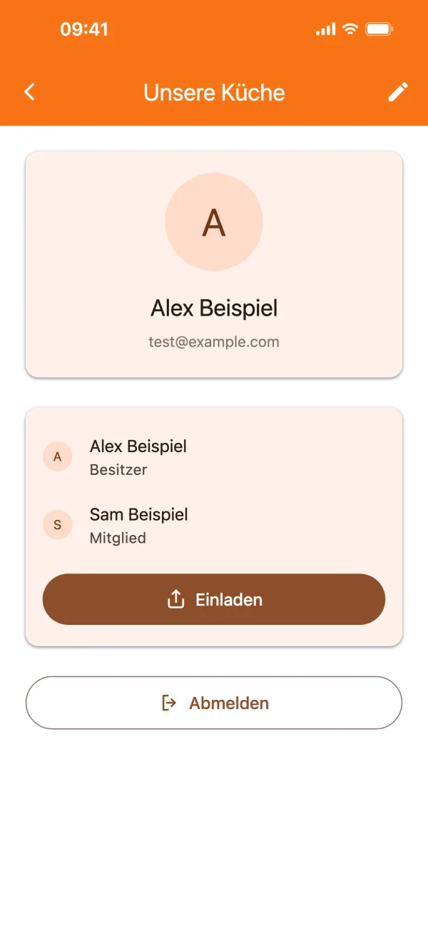 Household “Unsere Küche” with two members and the Invite button